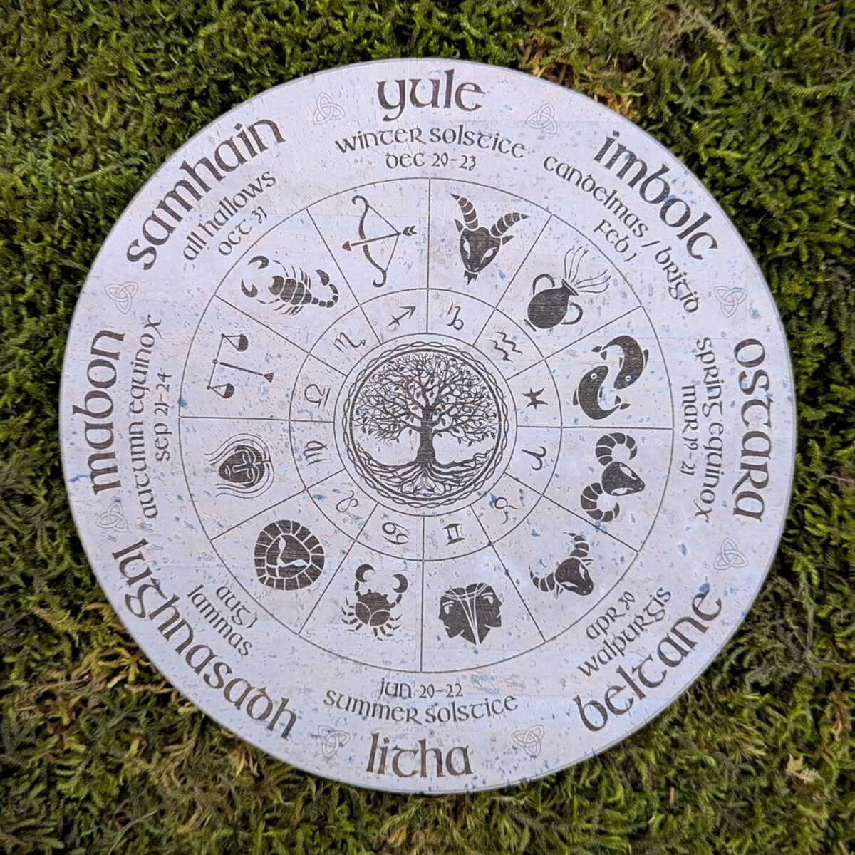 Wheel of the Year Engraved Vegan Cork - Wiccan Calendar Decor