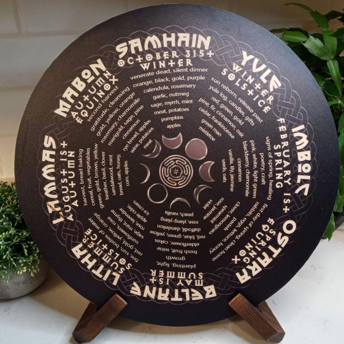 Wheel of the Year Pagan Calendar - Wooden Wicca Sabbat Wheel