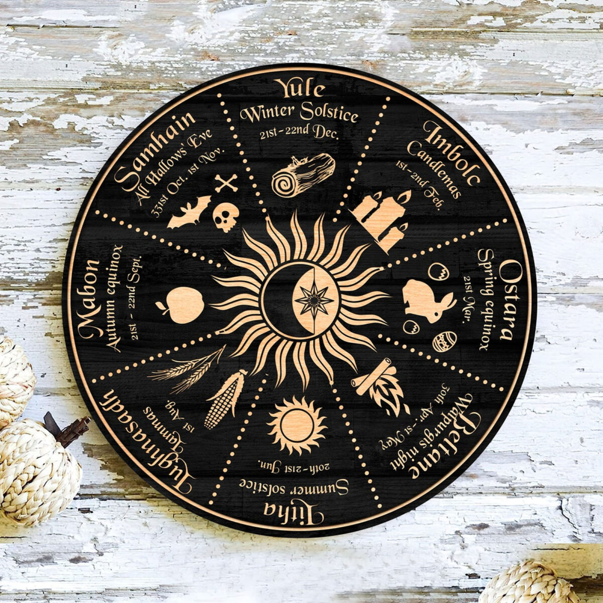 Personalized Wheel of the Year - Moon & Zodiac Engraved Calendar