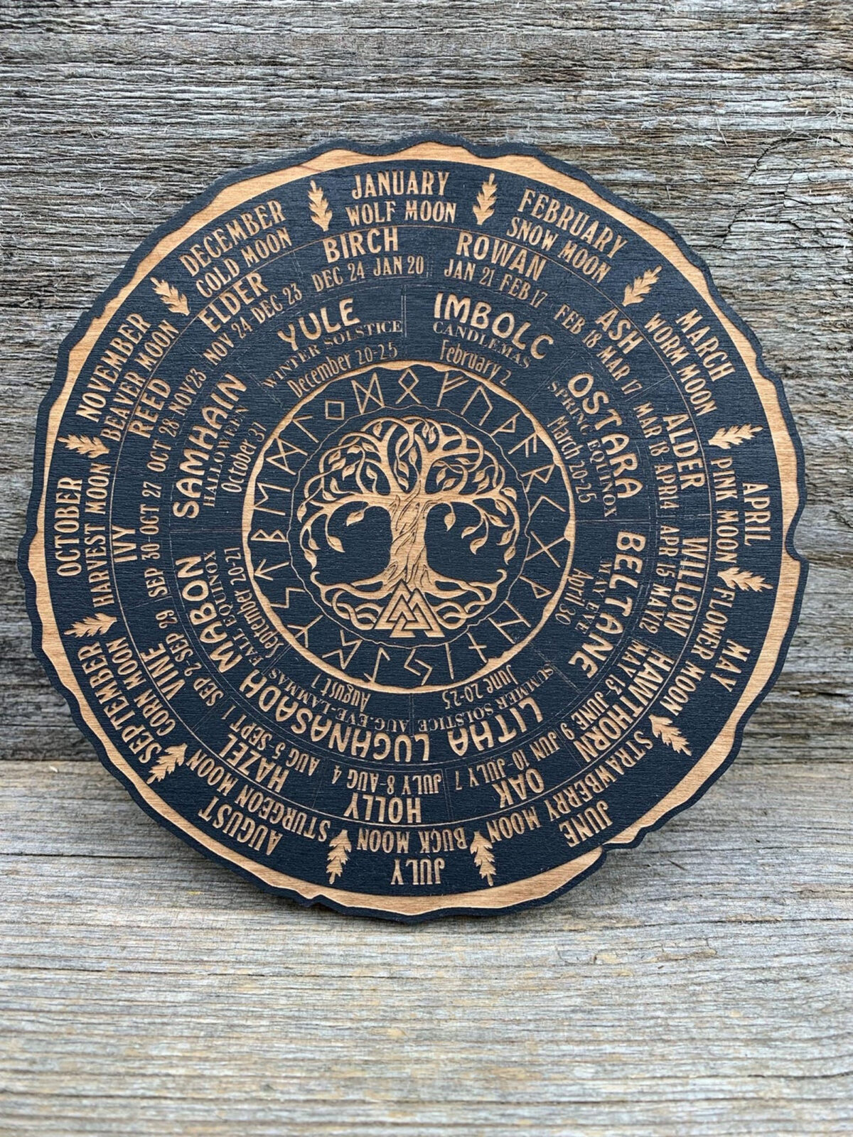 Wooden Celtic Tree Calendar - Wheel of the Year Wall Art Decor