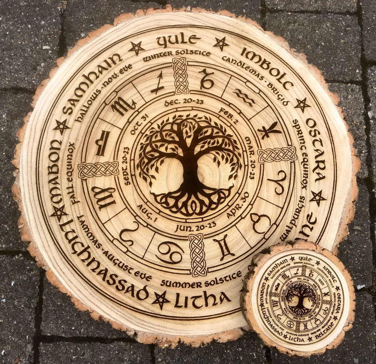Wheel of the Year Engraved Calendar - Large Wooden Pagan Decor
