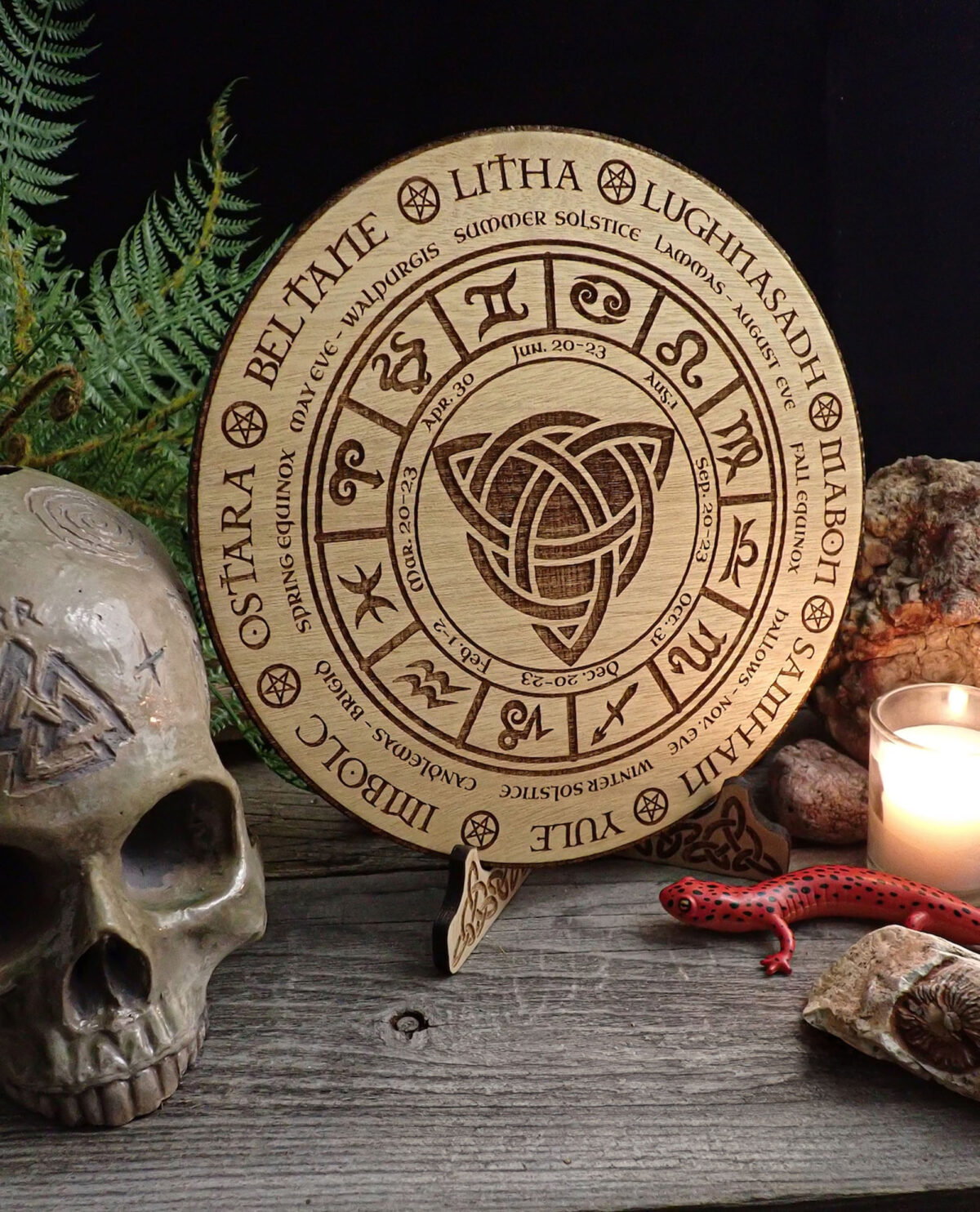 Celtic Calendar Wheel with Wooden Stand